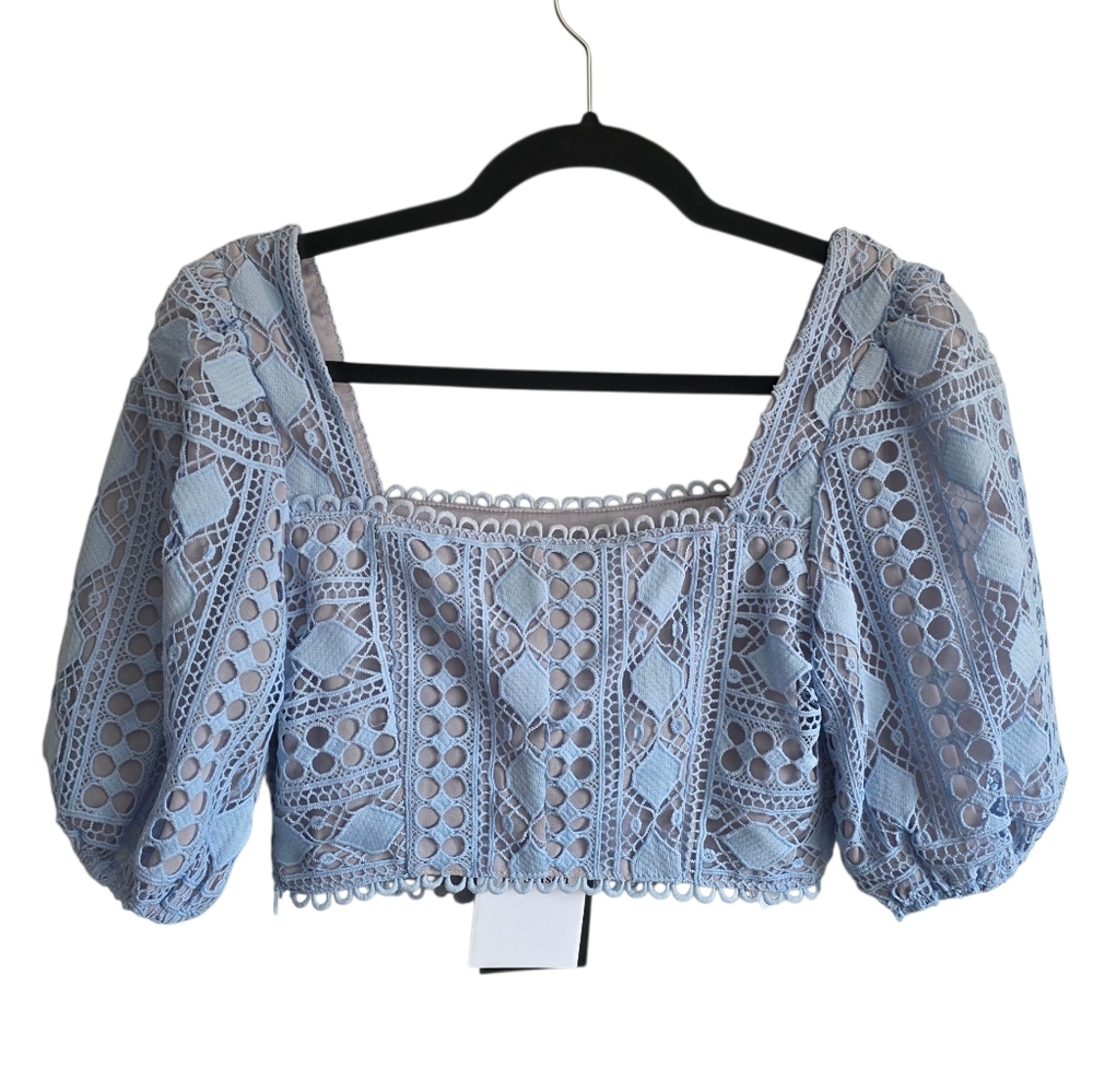 En Saison Blue Crochet Lace Crop Top XS - Picture 6 of 11